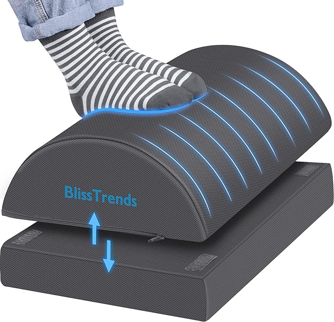BlissTrends Foot Rest Under Desk, Foot Stool with 2 Adjustable Heights | Comfortable Footrest with Washable Cover for Car,Home and Office to Relieve Back,Lumbar,Knee Pain(Large, Gray) by BlissTrends
