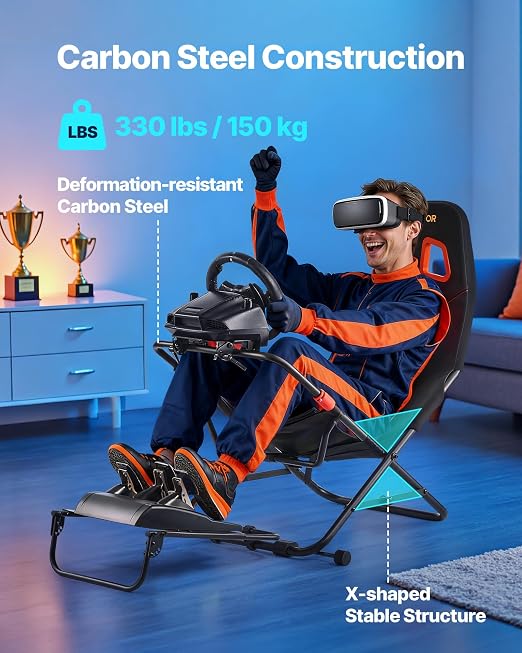 VEVOR Portable Racing Wheel Stand, Foldable & Adjustable Steering Sim Wheel Stand, 18.5 in Seat Inner Width, Compatible with Logitech G923/G920/G29, Thrustmaster T248P, Fanatec, Hori, Mad Catz, Black - Image 3