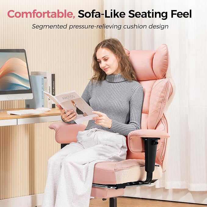 COMHOMA Big and Tall Office Chair Heavy Duty Wide Ergonomic Gaming Chair with Deluxe Embossing Designed Leather with Foot Rest,150°Reclining Adjustable Armrests Pocket Spring Back Support and Pillow - Image 6