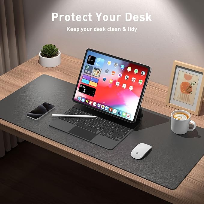 Aothia Leather Desk Pad Protector, Mouse Pad, Office Desk Mat, Non-Slip PU Leather Desk Blotter, Laptop Desk Pad, Waterproof Desk Writing Pad for Office and Home (Gray,36" x 17") (Pack of 2) - Image 3