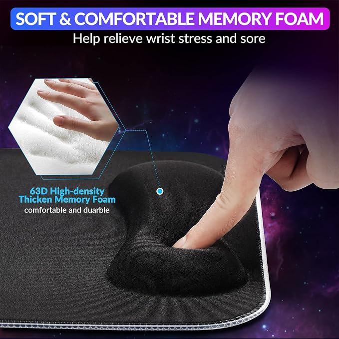 Gimars RGB Mouse Pad with Wrist Rest Support, 12 x 10 in Extra Large Ergonomic Gaming Mouse Pad with 10 LED Lighting Modes, Non-Slip Rubber Base for PC Gaming & Office - Image 6