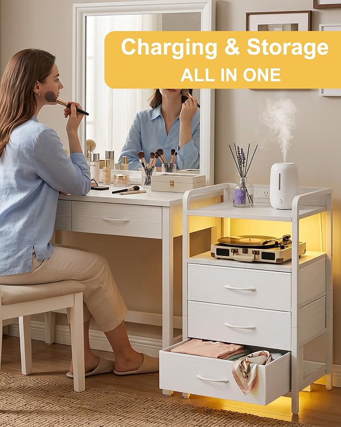 Fixwal Led Nightstand with Multiple Gradient Color Light Effects, White - Image 3