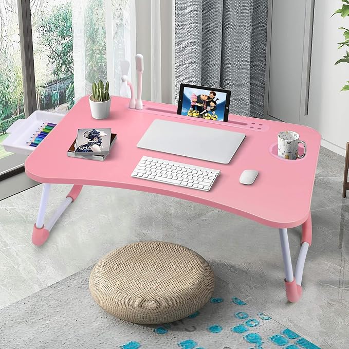 Slendor Bed Desk for Laptop and Writing with Storage, Cup Holder, Light - Image 4