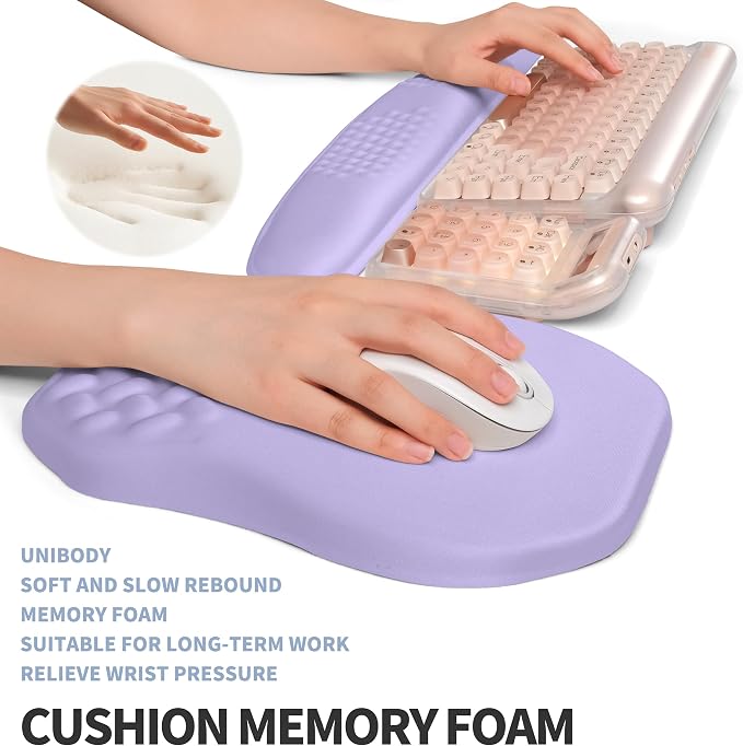 2-in-1 Ergonomic Set, Wave Keyboard Wrist Rest and Massage Slope Mouse Pad Wrist Support, Rebound Memory Foam for Relieve Carpal Tunnel Syndrome and Wrist Pain (Lavender Purple) - Image 4