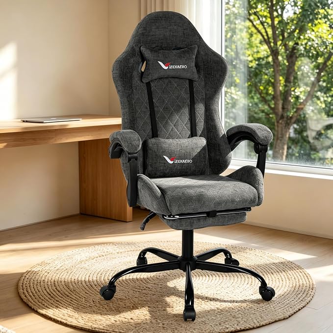 Fabric Gaming Chair for Adults, Ergonomic Computer Office Desk Chair with Footrest,Pocket Spring Cushion, Reclining High Back Silla Gamer for Home Office, Grey - Image 7