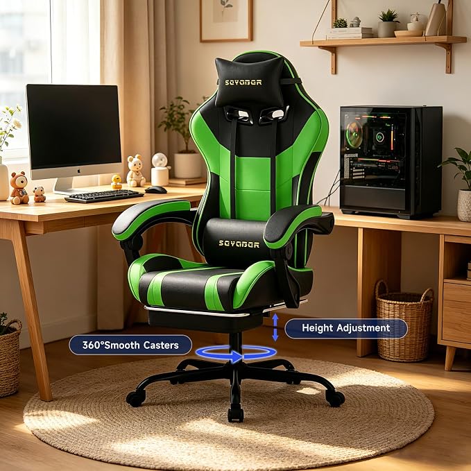 Ergonomic Gaming Chair,A Versatile 3-in-1 Video Game Chair for Work, Study, and Gaming,Features an Adjustable Backrest, Footrest, and Linked Armrests Office Chair for Adults,Blackgreen - Image 7
