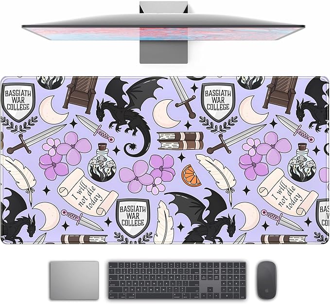 Cute Desk Pad Kawaii Black Loong Mouse Pad Purple Magic Desk Keyboard Pad, Large Gaming Mouse Pad for Desk Decor Computer Desk Home Office Decor for Girl with Stitched Eges Protector Mat 31.5x15.7 in by TENG+DA+QING