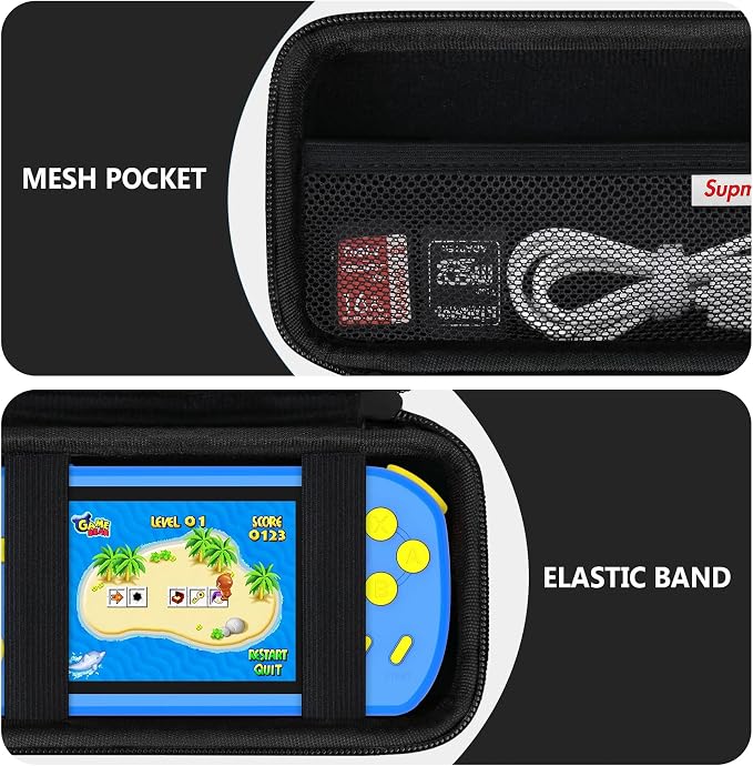 Supmay Carrying Case Compatible with CCTU / TEBIYOU Kids Handheld Games Preloaded 218 Retro Video Games, Portable Gaming Electronic Toys Storage Holder Travel Bag with Mesh Pocket for USB Cable, Black - Image 4