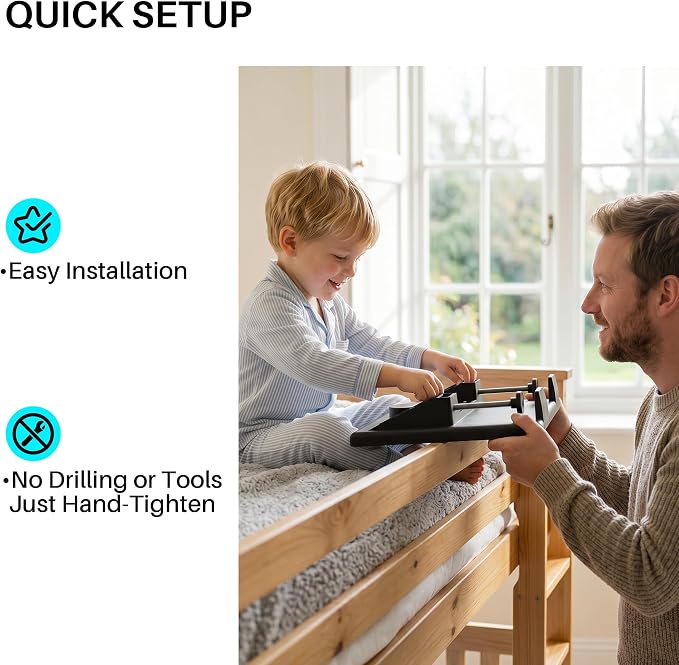 JOYMOOP Clip-On Bedside Shelf for Bunk Beds, Dorm Room Essentials, Bedside Caddy, No-Tool Install Bed Side Table Storage for Loft, Platform Beds, Nightstand Caddy for Phone, Glasses, Book, Black - Image 11