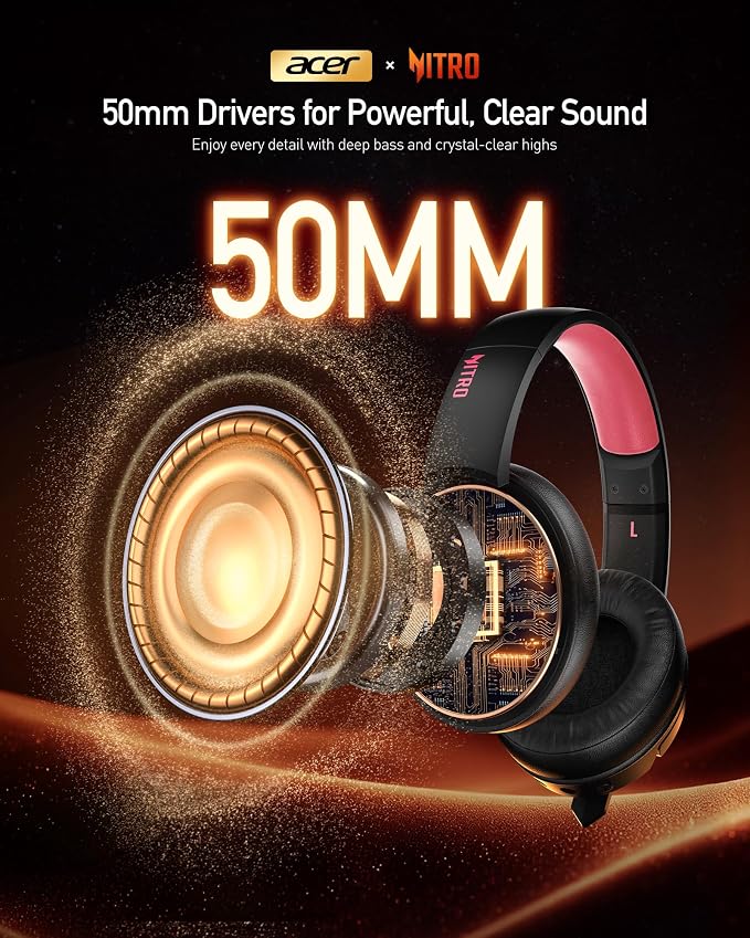 Acer Wireless Gaming Headset, PS5 Headset with 2.4GHz for Ps5, Ps4, PC, Switch, Bluetooth 5.3 + 100Hrs Gaming Headphones with Noise Canceling Mic for Laptop, Mobile, Mac, 50mm Drivers (Blackpink) - Image 7