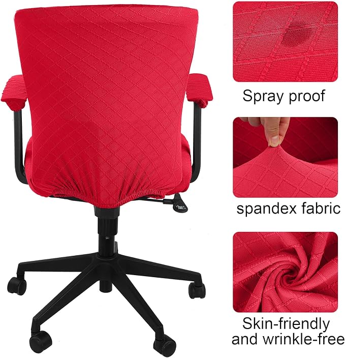 Tallew 4 Pcs Office Chair Covers Set Computer Universal Protective Stretchable Chair Seat Covers Desk Armrest Slipcovers Pads Office Cushion Backrest for Rotating(Red) - Image 5