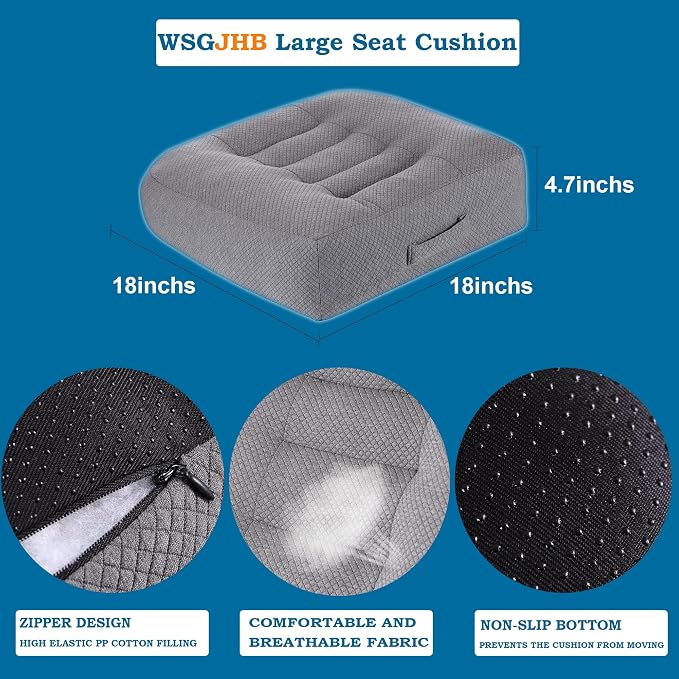 WSGJHB Office Chair Cushion Pillow Adult Car Booster Seat Cushions | Seat Cushions for Short People Effectively Increase Field of View Lower Back Fatigue Relief, for Home Anti-Slip 18x18x4.7" - Image 7