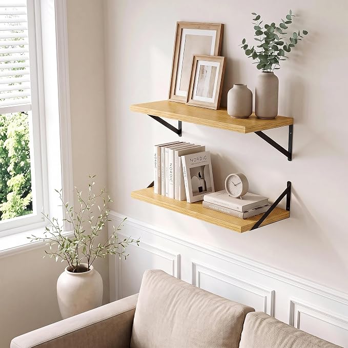 Axeman Deep Floating Shelves, 18'' x 12'' Oak Wall Shelves Set of 2 - Image 7