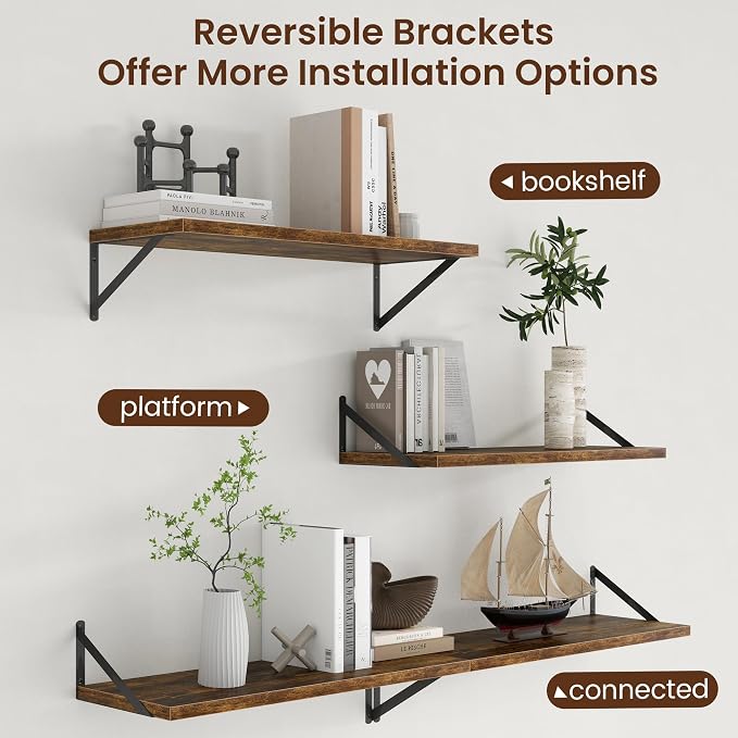 Axeman Deep Floating Shelves - 30 Inch Floating Shelves Set of 2-12 Inch Deep Brown Wood Wall Shelves for Living Room Bathroom Kitchen - Image 4