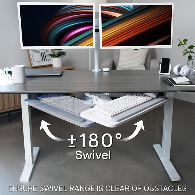 VIVO Adjustable 25 x 10 inch Computer Keyboard and Mouse Platform Tray Ergonomic Under Table Desk Mount Drawer Underdesk Shelf, White, MOUNT-KB03W - Image 7