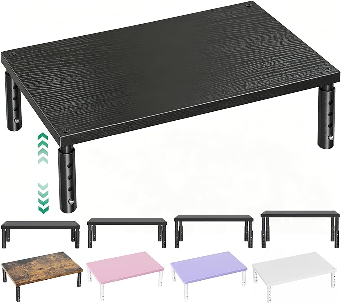 OPNICE Adjustable Monitor Stand Riser for Desk, Wood Computer & Laptop Stand, Desk Organizers and Accessories, Office Desk Accessories & Workspace Organizer for Home Office Supplies, Black by OPNICE