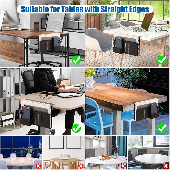 Desk Side Storage, Under Desk Laptop Mount, Table Side Hanging File Organizer, No Drill Clamp On Cable Management Tray, Laptop Holder with Magnetic Pen Holder for Office and Home(Black) - Image 7