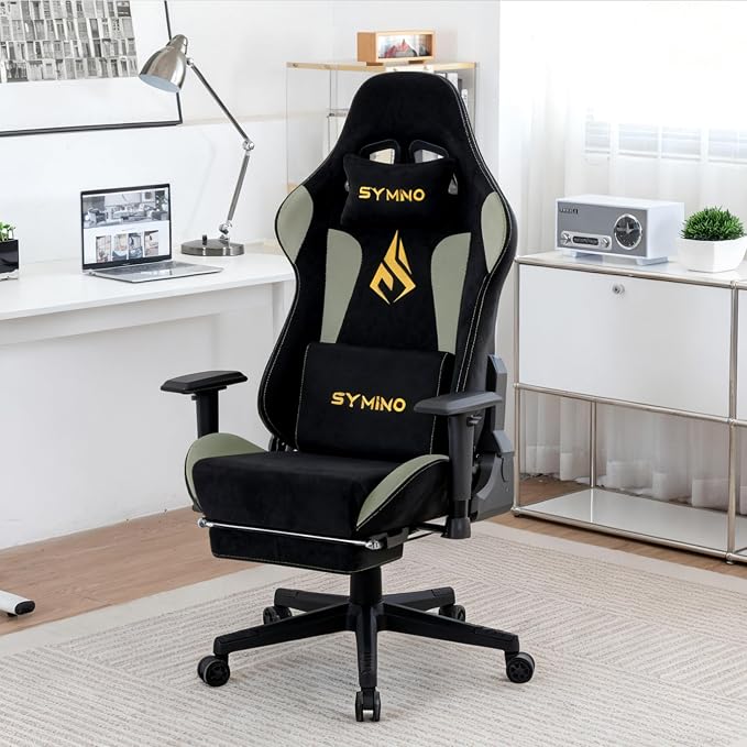 Symino Gaming Chair, High Back Ergonomic Office Chair with 2D Adjustable Armrests, 150° Recline, Breathable Faux Suede, Adjustable Headrest & Footrest for Home Office - Image 2