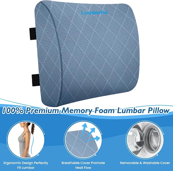 Lumbar Support Pillow for Office Chair, Back Support, Memory Foam | Improve Sitting Posture & Back Pain Relief. Lumbar Pillow Fits Office, Gaming & Car Chairs with Adjustable Dual Straps - Image 3