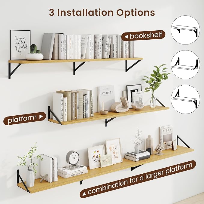Axeman Deep Floating Shelves, 55'' x 10'' Oak Wall Shelves Set of 2 - Image 4