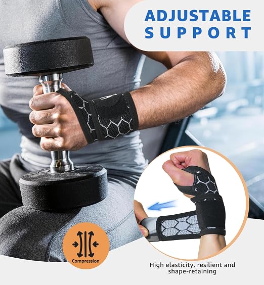 HiRui Upgraded 3D Knit Breathable Wrist Brace Wrist Wrap, Extended Length Adjustable Compression Strap, Elastic Support for Wrist Pain Relief, Carpal Tunnel, Sports, Gym & Daily Use (2, Black) - Image 3