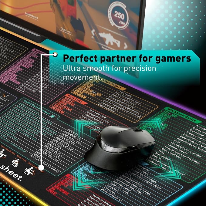 Excel Cheat Sheet LED Desk Pad | Excel Shortcut Keys Mouse Pad - Colorful RGB Luminous Extended Large Gaming Mousepad| PC Office Spreadsheet Keyboard Mat| Non-Slip Stitched Edge Desk Mat - Image 5