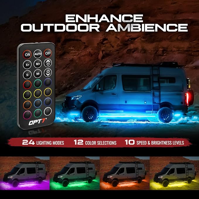 OPT7 Aura RGB Aluminum RV LED Underglow Lights with Remote Control, 12V - Image 2