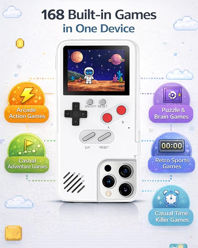 Game Phone Case, 168 Built-in Small Video Games, White, Compatible with iPhone 13 Pro Max - Image 2
