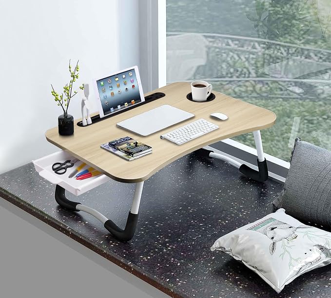 Slendor Bed Desk for Laptop and Writing with Storage, Cup Holder, Light - Image 2