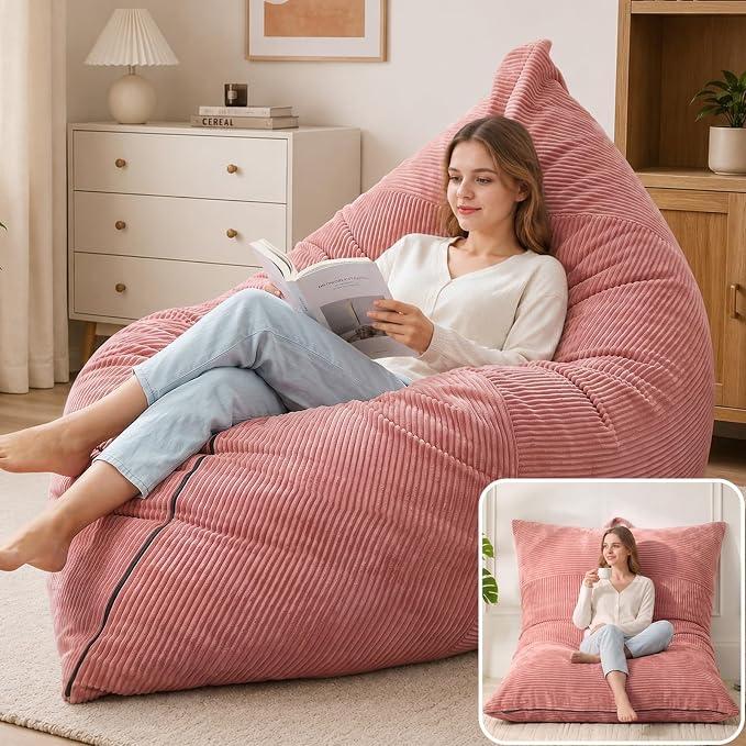 HUGHEAVEN Giant 3-in-1 Bean Bag Chair (76"x55") Oversized Floor Sofa Couch | Comfortable giant floor cushion with back support for adults. Washable cover memory foam lounge sofa for movie nights. by HUGHEAVENBeanBagChairs