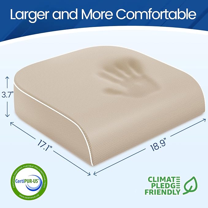 SweetSlubr Seat Cushion, Chair Pad, Memory Foam Tailbone Pain Relief | Office Chair Cushion for Tailbone Pain Relief, Non-Slip Cover, Soft Support for Office Chair, Car Seat,2X-Large/Beige - Image 2