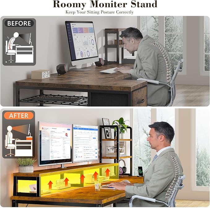 EnHomee 44" Small Computer Desk with Hutch & Shelves for Teen Gamer,Brown - Image 6