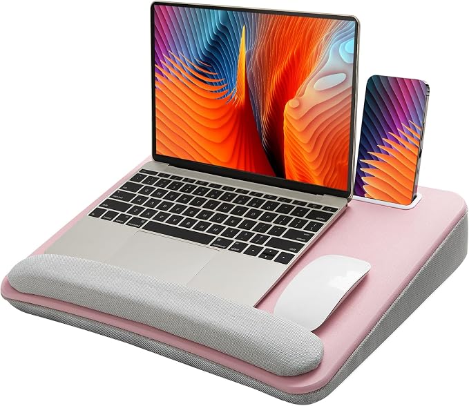 HUANUO Laptop Lap Desk with Cushion, Fit up to 15.6" Laptop, Pink by HUANUO