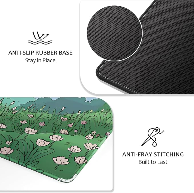 Auhoahsil Ultra Large Gaming Mousepad, XXL Extended Full Size Desktop Matt for Keyboard, Laptop & Computer, 35.5 x 15.7 in, Anime Bunny Green Grass - Image 6