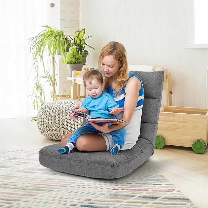 ERGOMASTER Floor Gaming Chair with Back Support 14 Adjustable Positions Folding Recliner Alloy Steel Frame High Resilience Sponge & Linen Fabric Couch Recliner for Playing Reading for Adults, Kids - Image 4