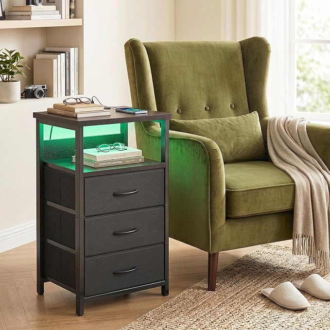 Fixwal Night Stand with 3 Drawers, Black Nightstand with Charging Station - Image 6