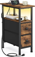 SONGMICS Side Table with LED Light, Narrow End Table with 2 Fabric Drawers by Unknown