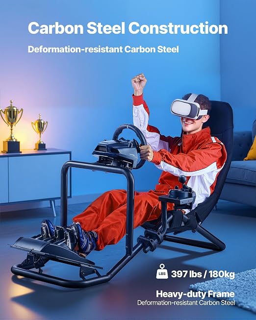 VEVOR Racing Wheel Stand, Heavy-Duty Integrated Simulator Cockpit Steering Stand, Fit Logitech G25,G27,G29,G920,G923, Thrustmaster T300RS,TX F458,T500RS,T3PA-PRO (F1/GT) and CSR Pedals, Black - Image 3