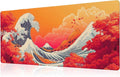 Japanese Sea Wave Mouse Pad Red Desk Mat XL Mouse Gaming Pads, Sea Keyboard Pads Extra Large Desktop Computer Mats with Non-Slip Base & Stitched Edges, Vintage Office Decor 31.5x11.8 by Unknown