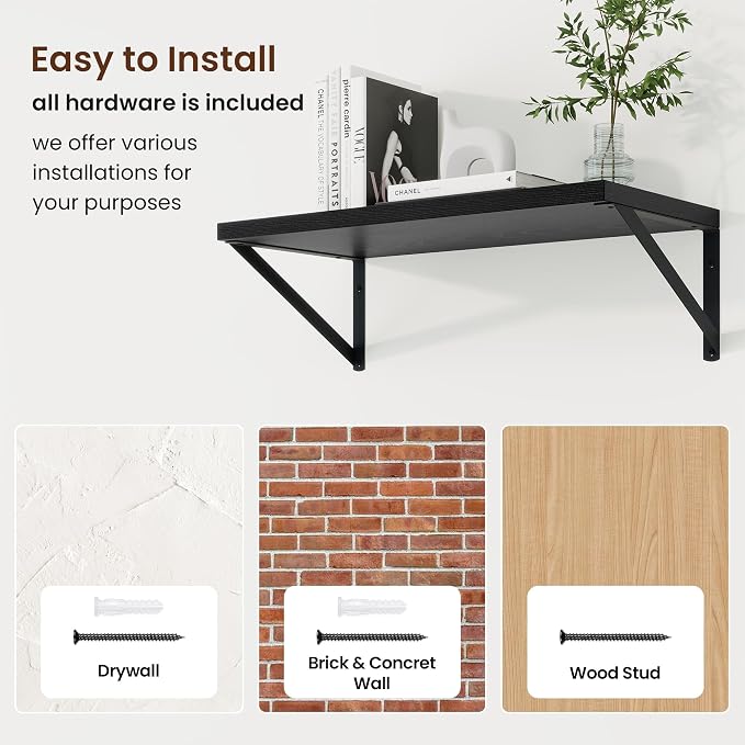 Axeman 20 Inch Floating Shelves, 10 Inch Deep Black Wall Shelves Set of 2 - Image 6