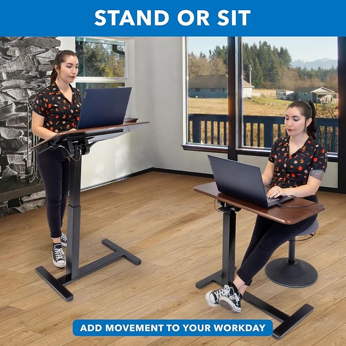 Mount-It! Overbed Table with Wheels, Tilting Adjustable Height Walnut - Image 5