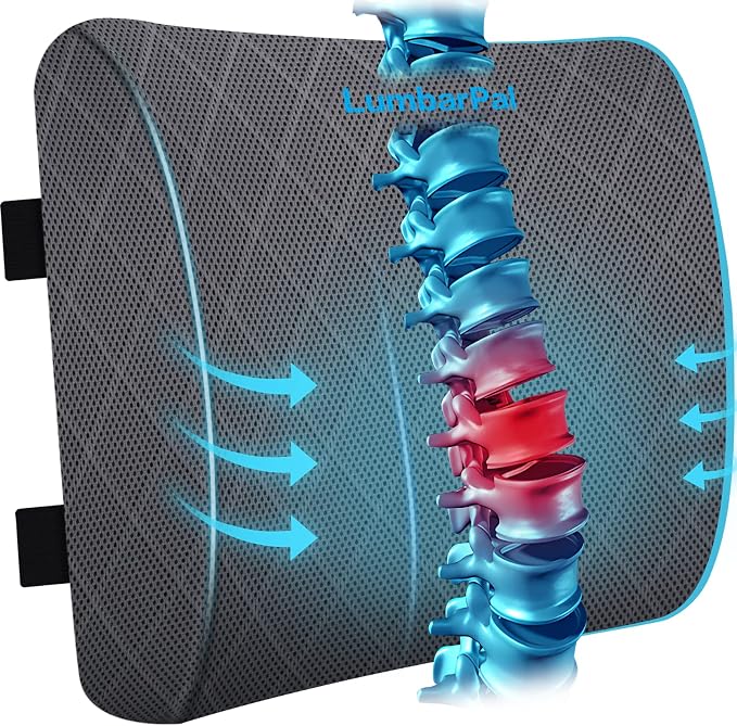 Lumbar Support Pillow for Office Chair, Back Support, Memory Foam, Grey | Improve Sitting Posture & Back Pain Relief. Lumbar Pillow Fits Office, Gaming & Car Chairs with Adjustable Dual Straps by TushGuardSeatCushonsPillows