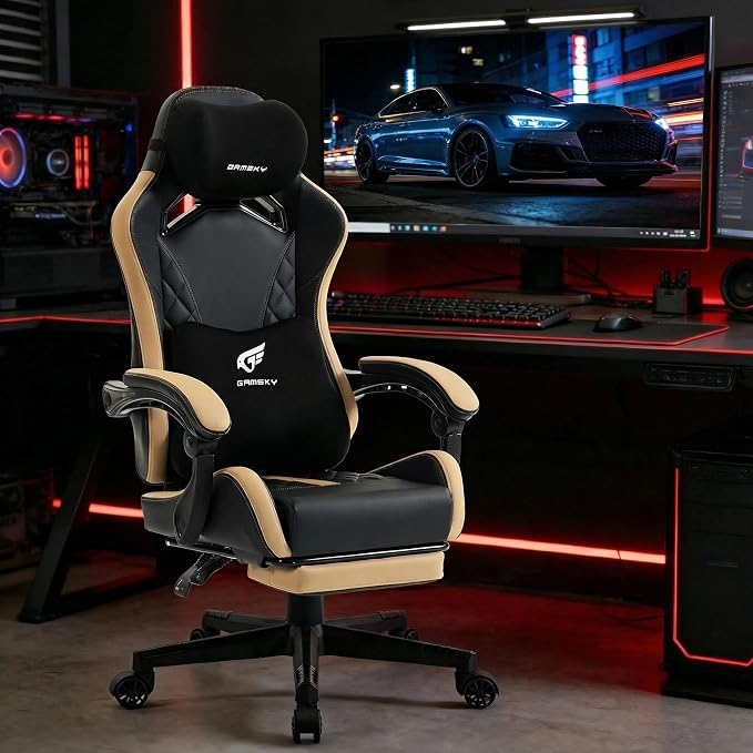 Ergonomic Gaming Chair for Adults with Footrest - PU Leather Computer Gamer Chair with Memory Foam Headrest & Lumbar Pillow, Reclining Silla Gamer Video Game Chair for Home Office, Black & Yellow - Image 2