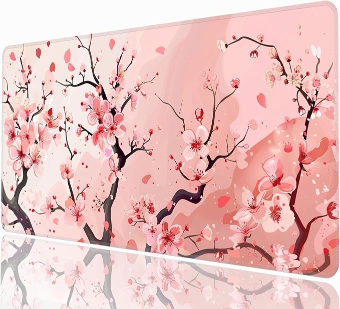 Pink Cherry Blossom Desk Mat, XXL 35.4"x15.7" Large Mouse Pad, Cute Sakura Extended Gaming Mouse Mat,Non-Slip Rubber Base Waterproof with Stitched Edges for Gaming Office Home Decor by Unknown