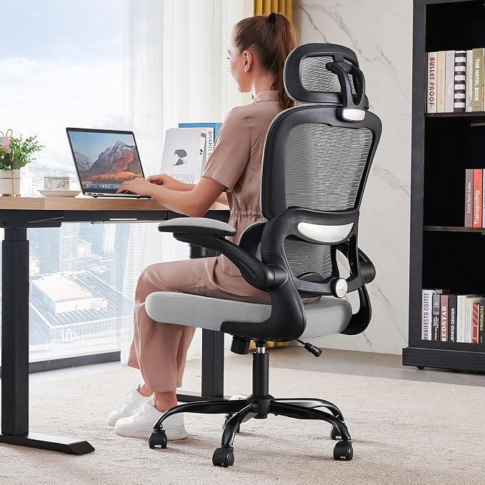 TRALT Office Chair Ergonomic Desk Chair - Gaming Chair with Lumbar Support | 330 LBS Home Office Desk Chairs with Headrest, Reading Chair with Flip-up Armrests, Comfortable Computer Chairs (1, Grey) by TRALT
