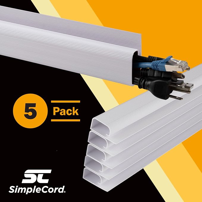 Simple Cord 5 Pack of 16-Inch J Channel Cable Management Under Desk - Easy to Install Adhesive Mount Cord Organizer for Desk, Home Office, No-Drill Wall Cable Organizer (White) - Image 2