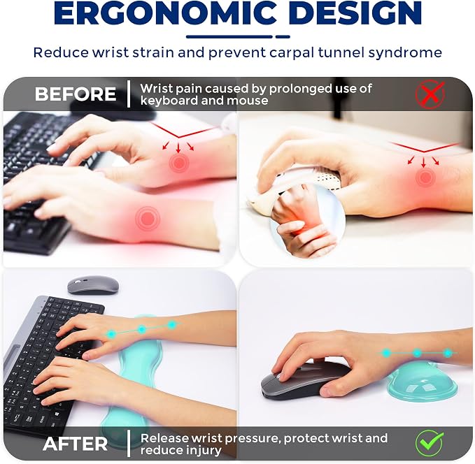 Gel Wrist Rest for Keyboard and Mouse, Wrist Rest for Keyboard, Mouse Wrist Support, Pain Relief, Cool Touch, Non-Skid, Mouse Wrist pad - Image 3