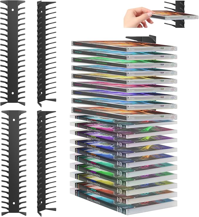 4 Pack DVD Shelf for Wall Mount, Floating Metal DVD Rack and Video Game Storage for Standard DVD CD Cases, Heavy-Duty Media Organizer Holder for PS, Xbox, PS5, PS4, Holds up to 76 by Unknown