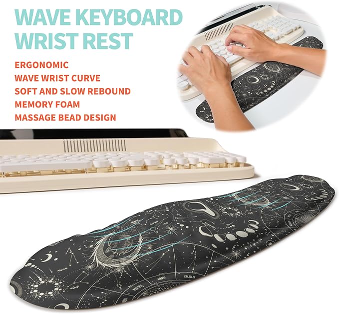 2-in-1 Ergonomic Set, Wave Rise Keyboard Wrist Rest and Massage Bulge Slope Mouse Pad Wrist Support, Cushion Memory Foam Integrated to Relieve Wrist Pain, Constellation - Image 2
