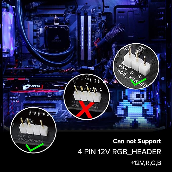 BTF-LIGHTING WS2812B IC PC Light Strip 4PCs 19in Individually Addressable for 5V 3Pin LED Headers for Asus Aura,Gigabyte RGB Fusion, MSI Mystic Light (Pack of 2) - Image 5